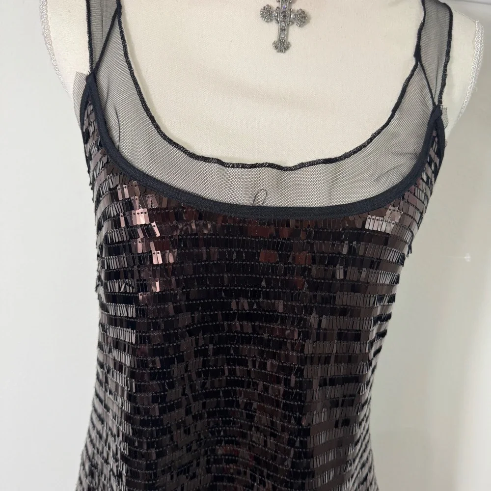 Free People NEW Disco Fever Sequin Mini Slip‎ Dress Black Combo Womens Medium